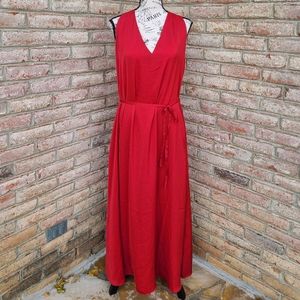 Banana Republic Tie Waist Maxi Dress Red Large NEW NWT